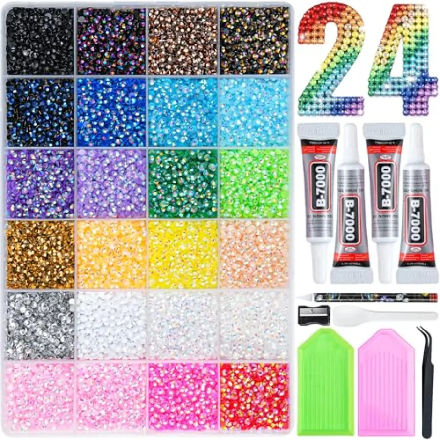 30000 Pcs Resin Jelly Rhinestones Kit, Multicolor 4mm Flatback Rhinestones with 4 Pcs B7000 Jewelry Glue and Tools, All-in-One
30000 Pcs Resin Jelly Rhinestones Kit, Multicolor 4mm Flatback Rhinestones with 4 Pcs B7000 Jewelry Glue and Tools, All-in-One