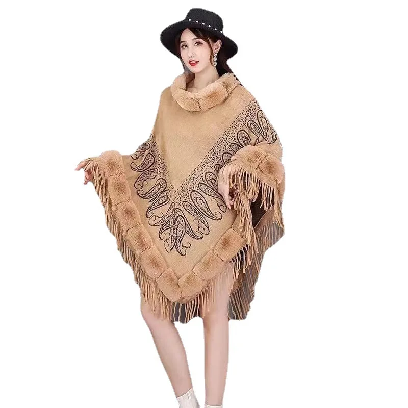 Customize Jacquard Weave Tassel Pullover Autumn Fur Neck Warm Triangle Long Poncho Coat Women Printed Outstreet Wear Shawl Cape
Customize Jacquard Weave Tassel Pullover Autumn Fur Neck Warm Triangle Long Poncho Coat Women Printed Outstreet Wear Shawl Cape