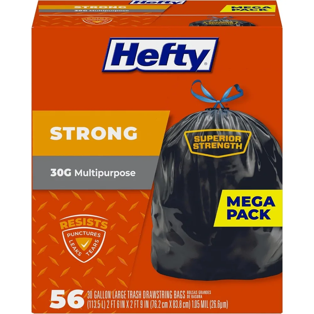 Extra Strong 30 Gallon Large Trash Bags with Drawstring Closure Puncture Tear Leak Proof Black Unscented 56 Count
Extra Strong 30 Gallon Large Trash Bags with Drawstring Closure Puncture Tear Leak Proof Black Unscented 56 Count