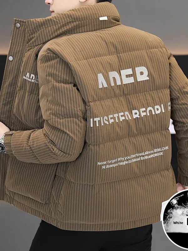 Мужская кожаная куртка-пуховик, повседневная, теплая, белая, с наполнителем из пуха, с воротником-стойкой, в полоску, из искусственной кожи, зимняя верхняя одежда
Мужская кожаная куртка-пуховик, повседневная, теплая, белая, с наполнителем из пуха, с воротником-стойкой, в полоску, из искусственной кожи, зимняя верхняя одежда