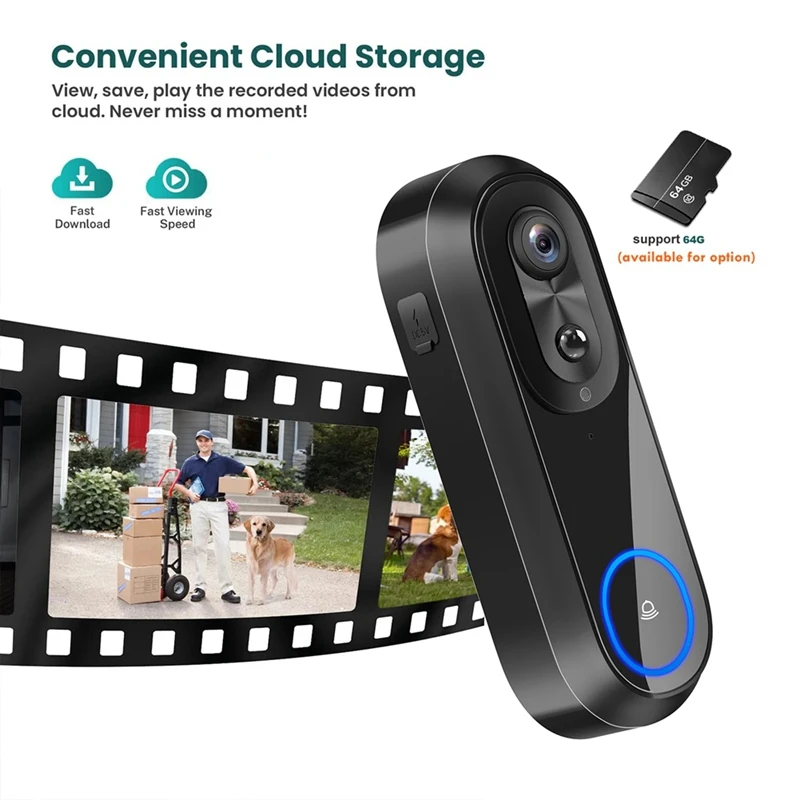5G 2.4G Wifi Video Doorbell 1080P Wireless Smart Intercom Camera IP65 Waterproof Ring Bell With 7000Mah Battery
5G 2.4G Wifi Video Doorbell 1080P Wireless Smart Intercom Camera IP65 Waterproof Ring Bell With 7000Mah Battery