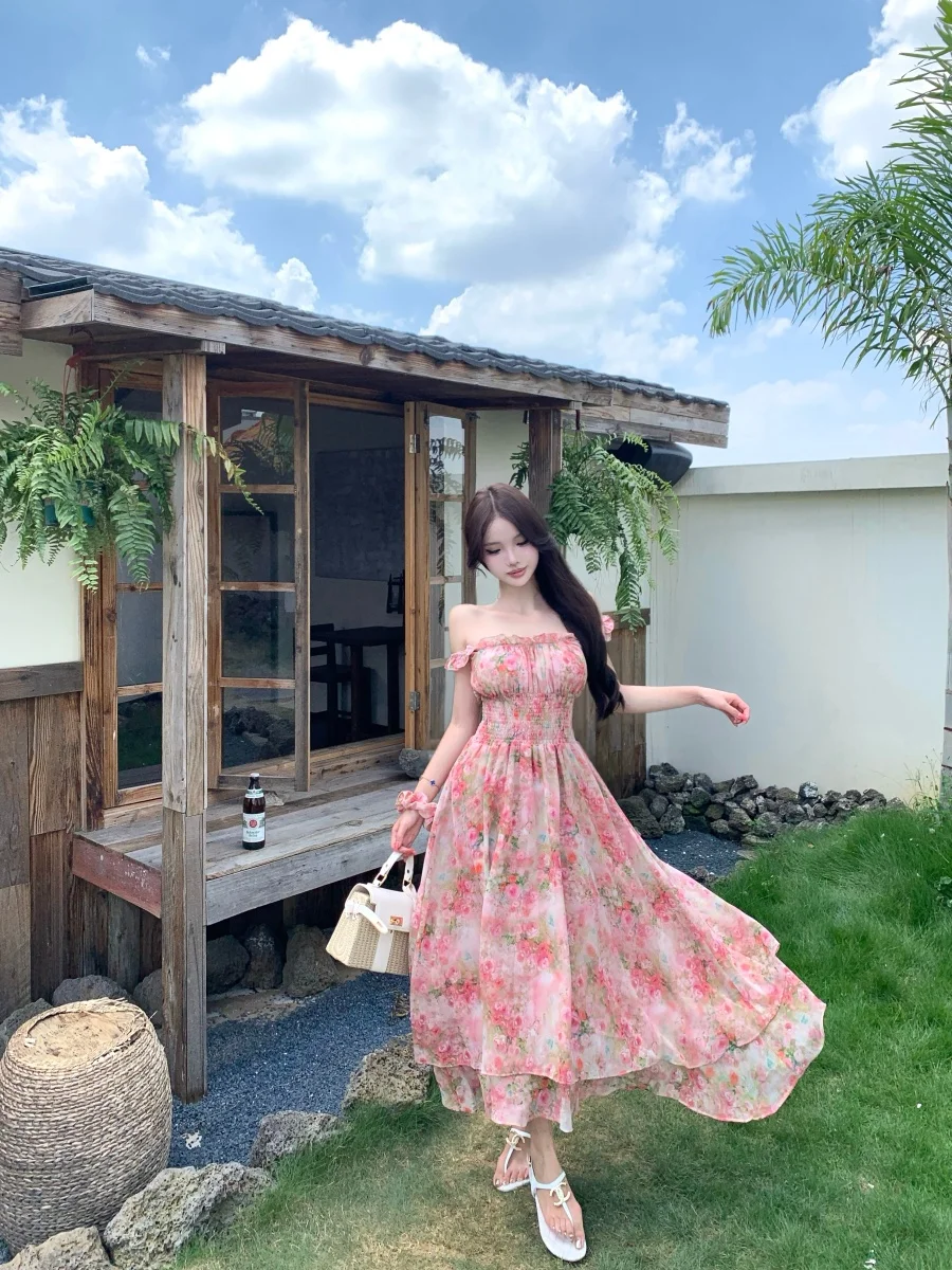 Summer Pink Floral Print Dress Women's High Waist Flared Hem Slimming Skirt Holiday Fairy Skirt Commute Style Gathered Korean...
Summer Pink Floral Print Dress Women's High Waist Flared Hem Slimming Skirt Holiday Fairy Skirt Commute Style Gathered Korean...