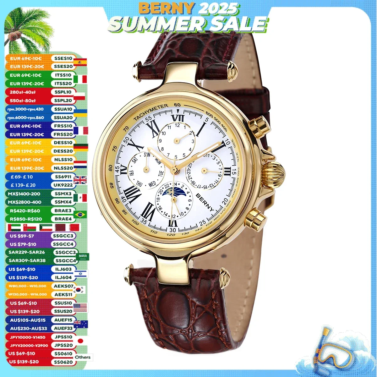 BERNY Automatic Retro Watch for Men Sun&Moon Phase Luxury Mechanical Wristwatch Luminous Seagull ST1652 Men Dress Classic Watch
BERNY Automatic Retro Watch for Men Sun&Moon Phase Luxury Mechanical Wristwatch Luminous Seagull ST1652 Men Dress Classic Watch