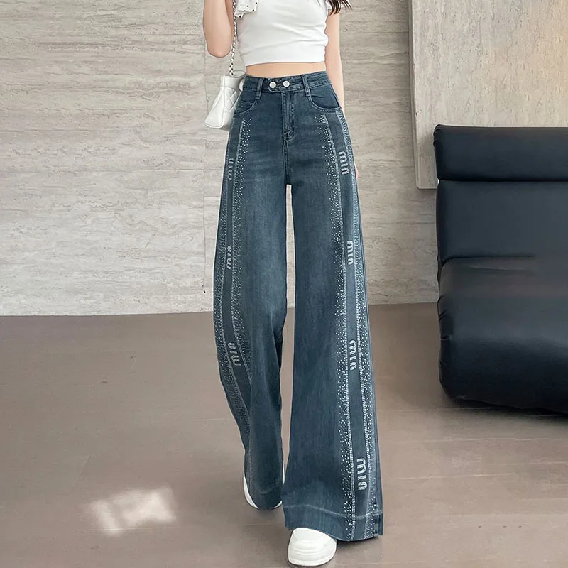 New Women's Long Jeans Spring Summer With Diamond Lace Wide-leg Jeans Fashion Female Casual Straight-leg Denim Trousers Tide
New Women's Long Jeans Spring Summer With Diamond Lace Wide-leg Jeans Fashion Female Casual Straight-leg Denim Trousers Tide