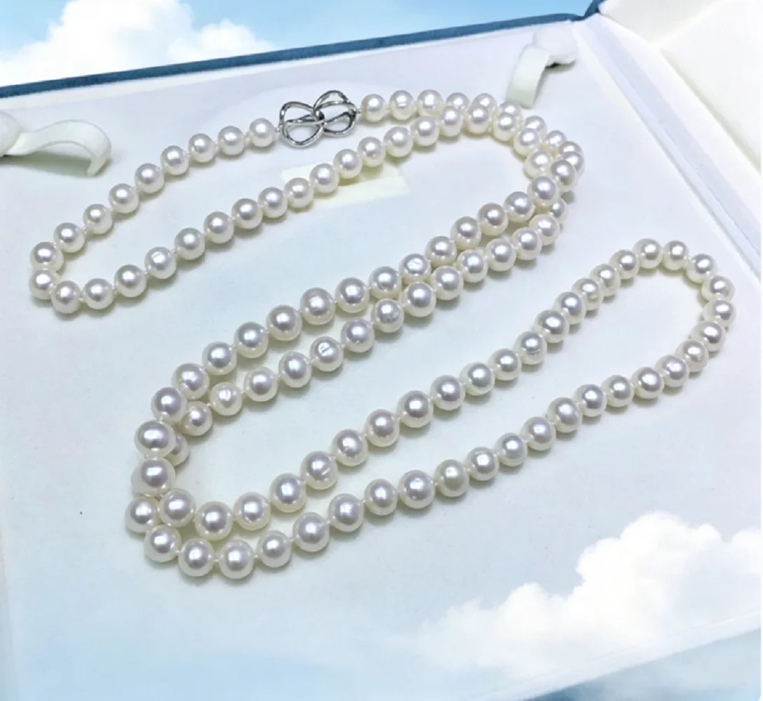 36 inch long AAA7-8mm white natural pearl necklace 925 silver buckle/supports customized sizes
36 inch long AAA7-8mm white natural pearl necklace 925 silver buckle/supports customized sizes