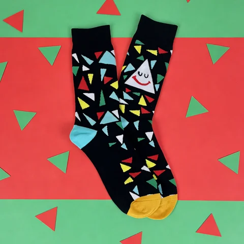 【1 Paar】Geometrische Farbblock-Smiley-Socken, Street-Style-Essentials, geeignet für alle Jahreszeiten
