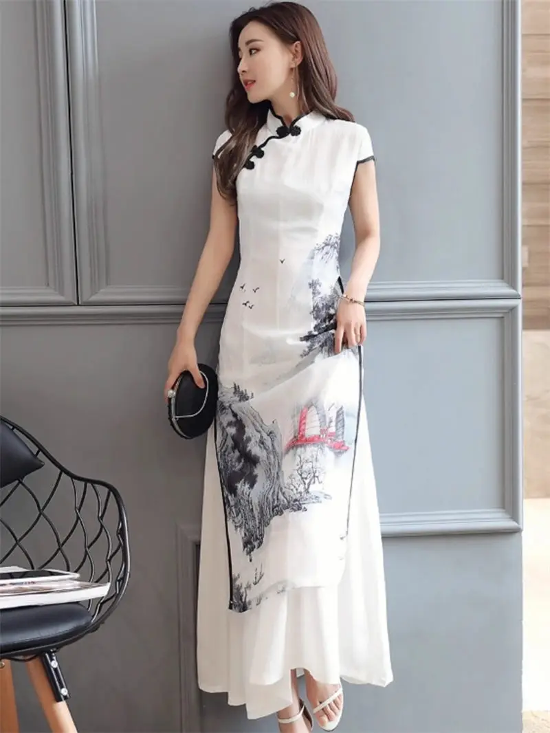 Modern Chinese National Youth Style Cheongsam Dress - Long Qipao with Landscape Painting Print Design 2025 Summer Collection G82
Modern Chinese National Youth Style Cheongsam Dress - Long Qipao with Landscape Painting Print Design 2025 Summer Collection G82