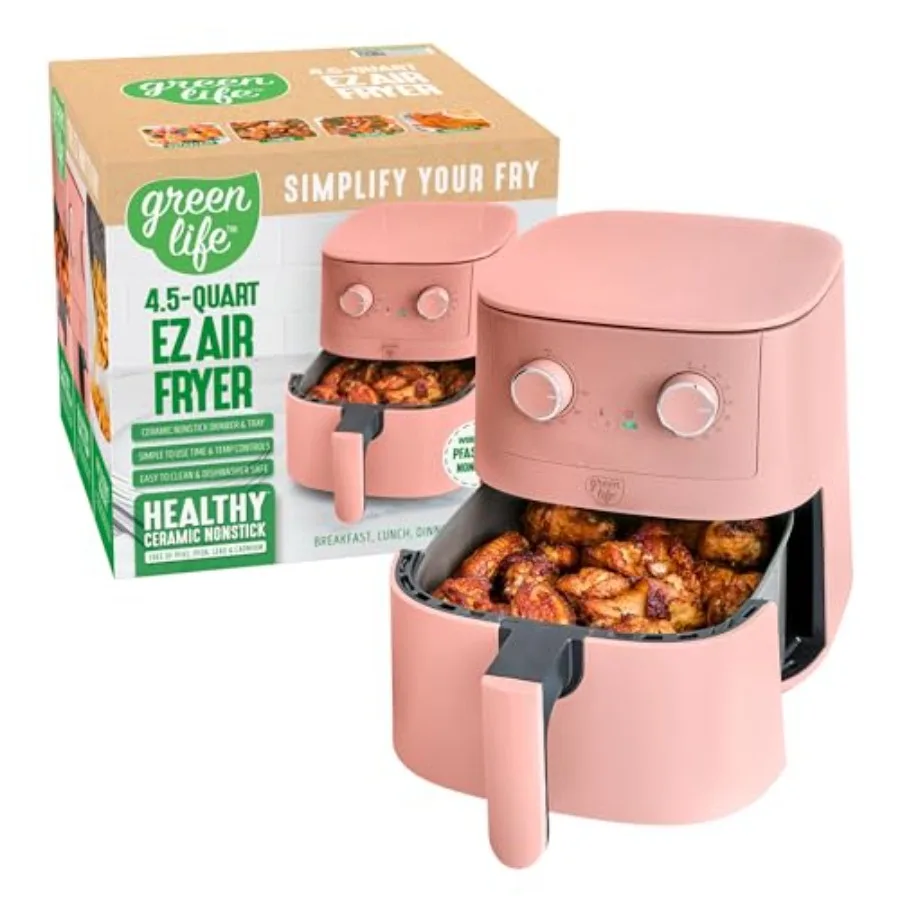 4.5QT Air Fryer, Mechanical Dial Controls, PFAS-Free Ceramic Nonstick Drawer, Adjustable Temp and Timer, LED Indicator, Oil-Les
4.5QT Air Fryer, Mechanical Dial Controls, PFAS-Free Ceramic Nonstick Drawer, Adjustable Temp and Timer, LED Indicator, Oil-Les