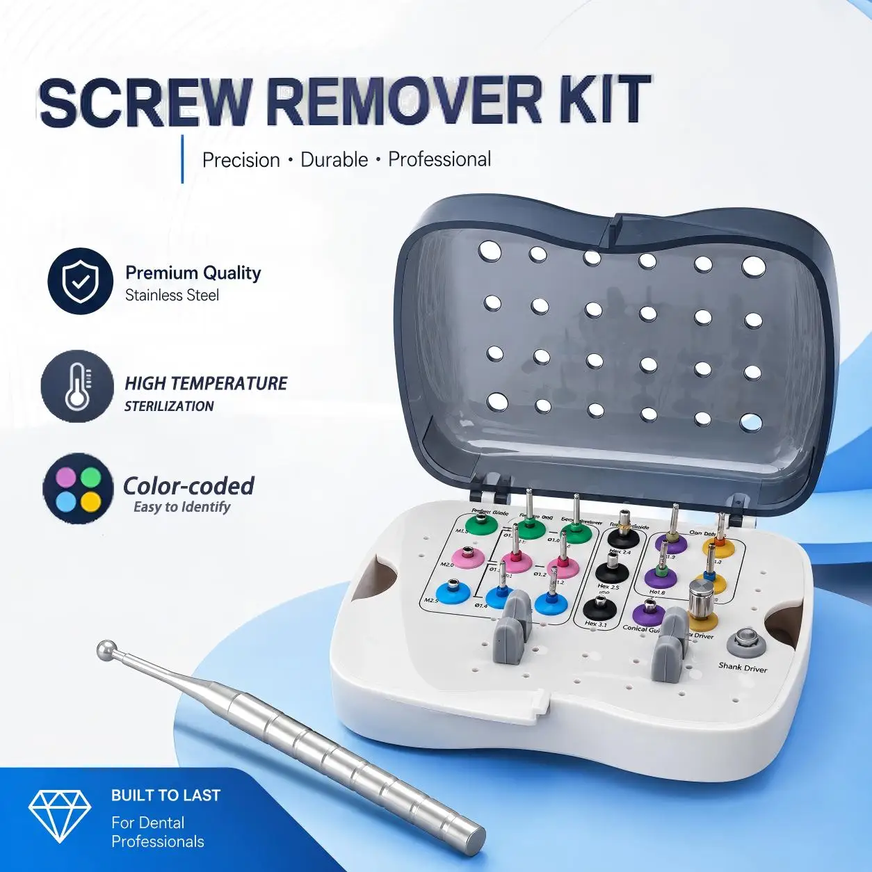 Dental Implant Screw Removal Kit Universal Broken Screw Extractor Set for Implant Restoration
Dental Implant Screw Removal Kit Universal Broken Screw Extractor Set for Implant Restoration