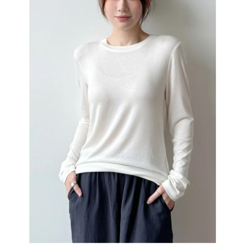 Women's Acetate Soft Long Sleeve T-shirt Spring Autumn Round Neck Thin Basic High Elasticity Tops
Women's Acetate Soft Long Sleeve T-shirt Spring Autumn Round Neck Thin Basic High Elasticity Tops