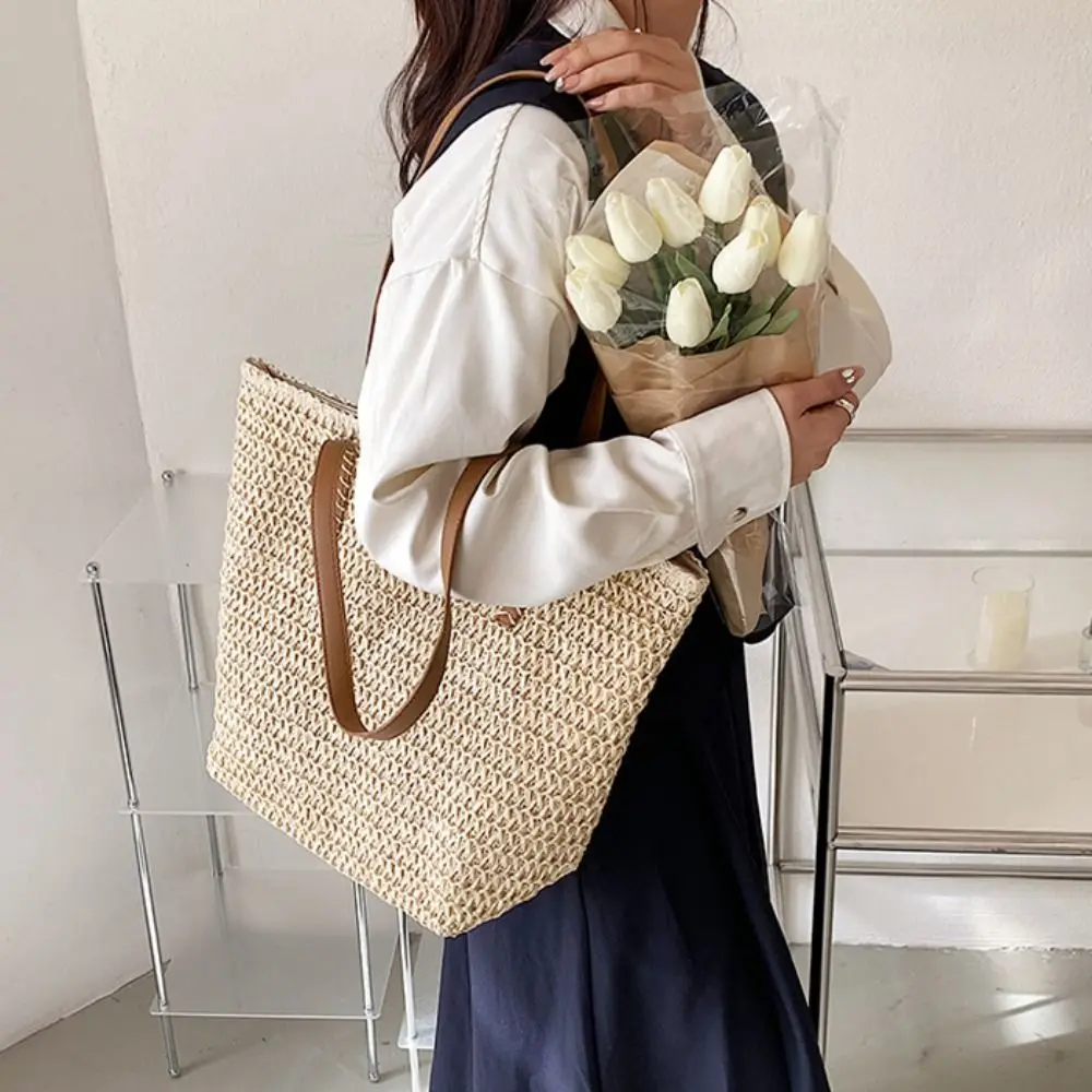 Solid Color Weave Straw Bag Beach Handbag Large Capacity Zipper Beach Bag Bohemian Style Lazy Style Hollow Tote Bag Travel
Solid Color Weave Straw Bag Beach Handbag Large Capacity Zipper Beach Bag Bohemian Style Lazy Style Hollow Tote Bag Travel