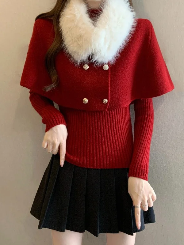 Red Knitted Sweater with Mink Collar Coat Style Christmas Theme Early Spring New Arrival plus Size Korean Style Commute Fashion
Red Knitted Sweater with Mink Collar Coat Style Christmas Theme Early Spring New Arrival plus Size Korean Style Commute Fashion