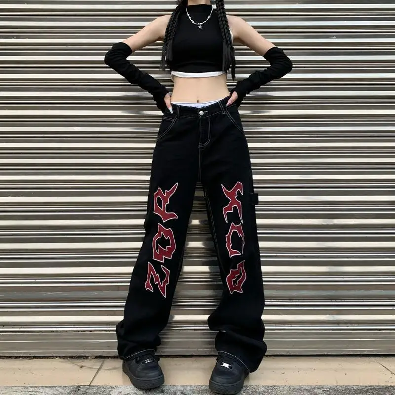 High Street Vintage Loose Jeans Woman Clothing Letter Printed Wide Leg Pants Streetwear Fashion Oversize Black Straight Trousers
High Street Vintage Loose Jeans Woman Clothing Letter Printed Wide Leg Pants Streetwear Fashion Oversize Black Straight Trousers
