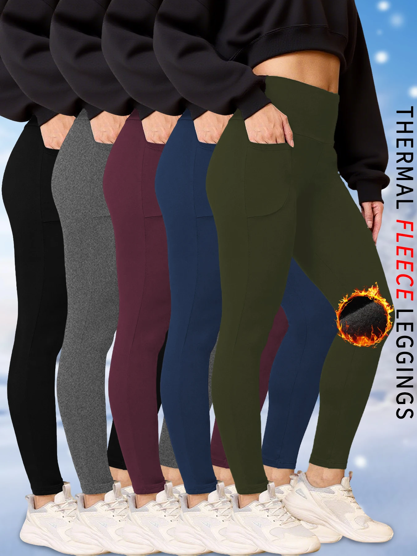 5 Pack Women's Thermal Leggings with Pockets, High Waisted Tummy Control Workout Winter Warm Thick Tights Pants for Cold Weather
5 Pack Women's Thermal Leggings with Pockets, High Waisted Tummy Control Workout Winter Warm Thick Tights Pants for Cold Weather