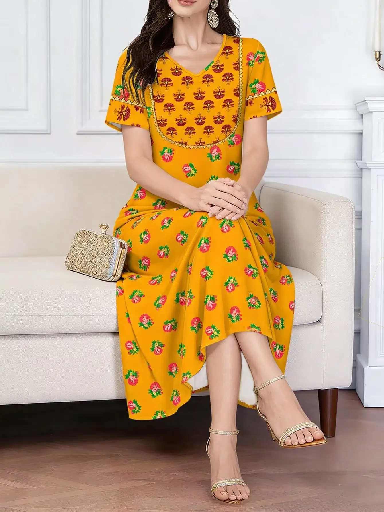 plus Size New Spring And Summer Women's Floral-Print Short-Sleeved Dresses From Europe And America
plus Size New Spring And Summer Women's Floral-Print Short-Sleeved Dresses From Europe And America