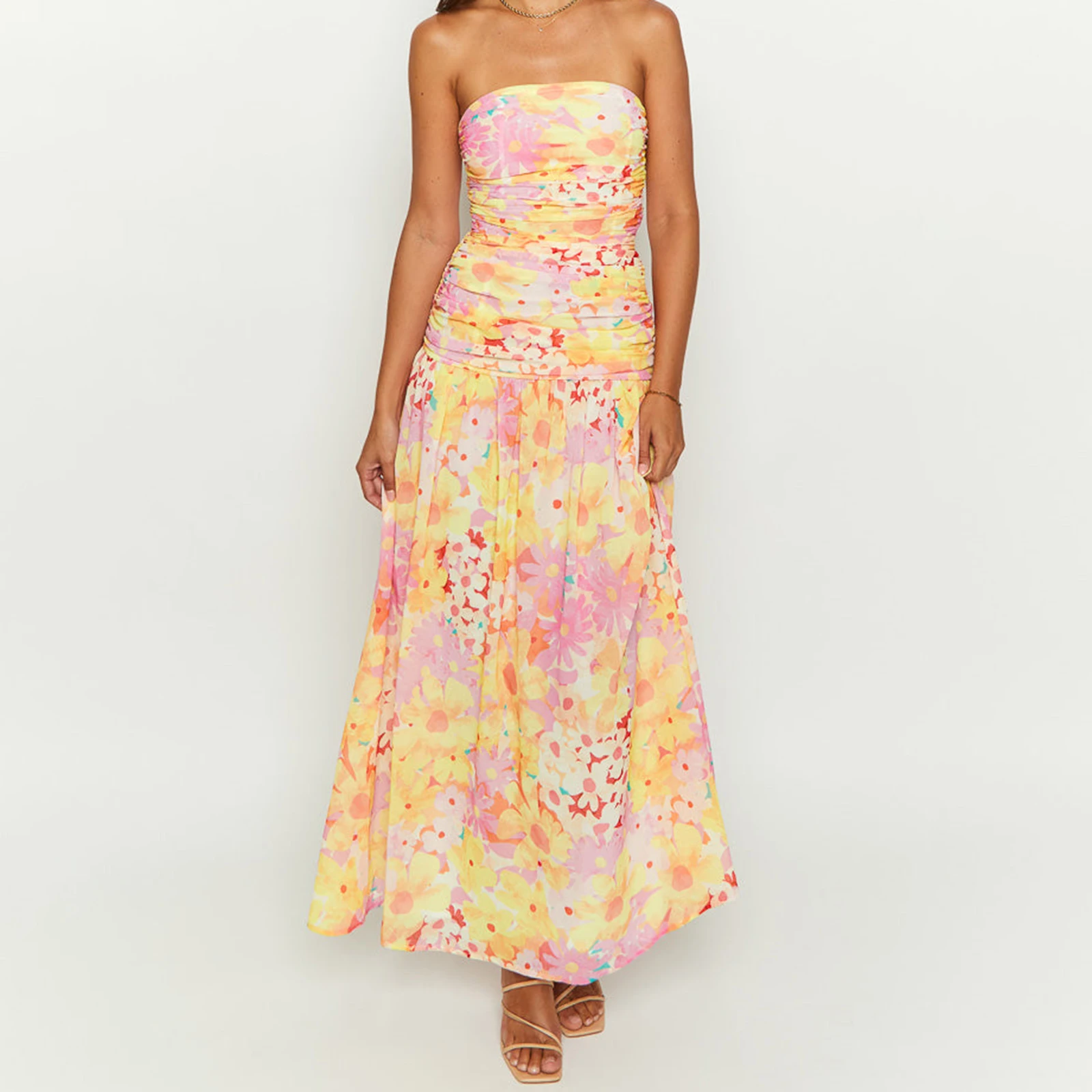 Women Summer Fashion Tube Dreses Elegant Sleeveless Strapless Backless Pleated Floral Print Long Dress
Women Summer Fashion Tube Dreses Elegant Sleeveless Strapless Backless Pleated Floral Print Long Dress