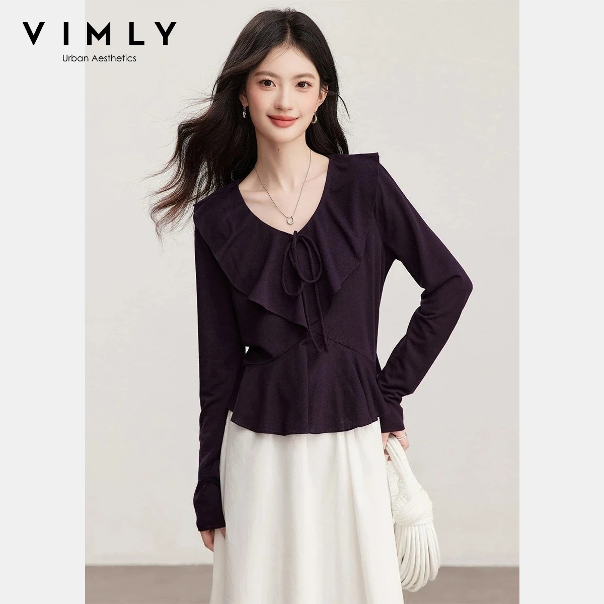 VIMLY Women's V-Neck Pullover 2026 Spring New French Elegant Solid Ruffle Lace-up Design Casual Long Sleeve Knitted Top A3998
VIMLY Women's V-Neck Pullover 2026 Spring New French Elegant Solid Ruffle Lace-up Design Casual Long Sleeve Knitted Top A3998