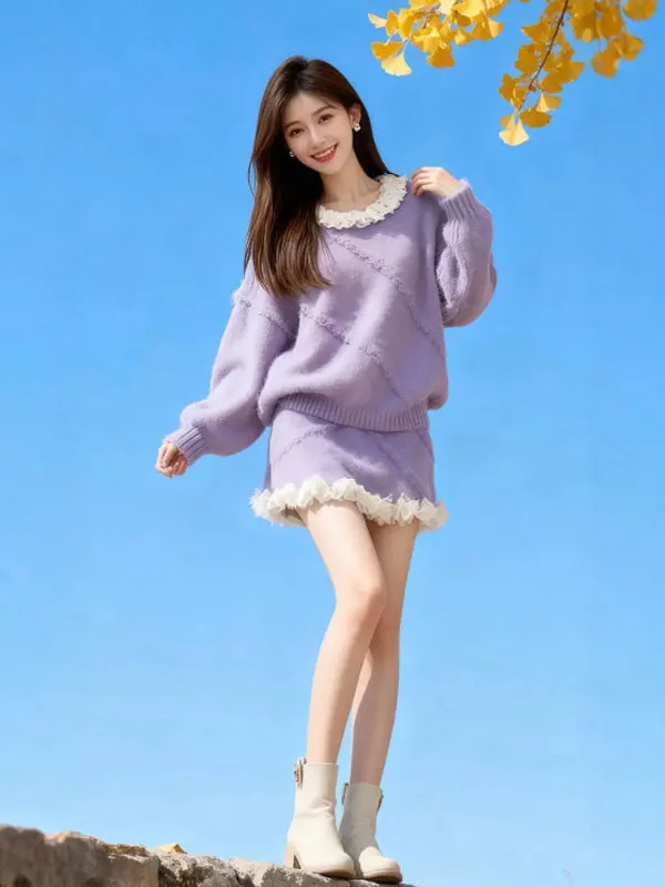 Милый вязаный топ и юбка, комплект из двух предметов, удобный модный корейский женский ансамбль средней длины от весны до осени
Милый вязаный топ и юбка, комплект из двух предметов, удобный модный корейский женский ансамбль средней длины от весны до осени