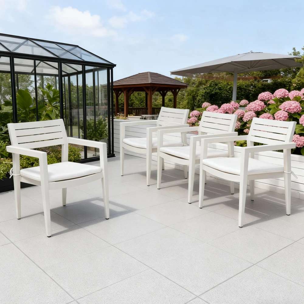 4PCS Outdoor Patio Aluminum Dining Chairs: Sunbrella Cushions, Tapered Feet, Assembled, Stackable Rust-Free Grayish
4PCS Outdoor Patio Aluminum Dining Chairs: Sunbrella Cushions, Tapered Feet, Assembled, Stackable Rust-Free Grayish