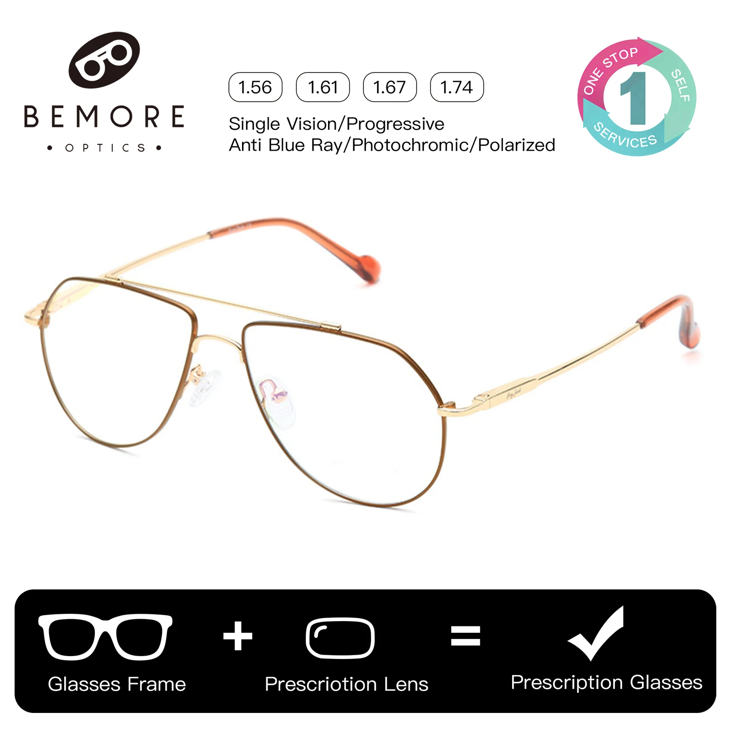 BEMORE Pilot Alloy Prescription Glasses Women Photochromic Anti Blue Light Myopia Optical Lenses Vision Eyeglasses
BEMORE Pilot Alloy Prescription Glasses Women Photochromic Anti Blue Light Myopia Optical Lenses Vision Eyeglasses