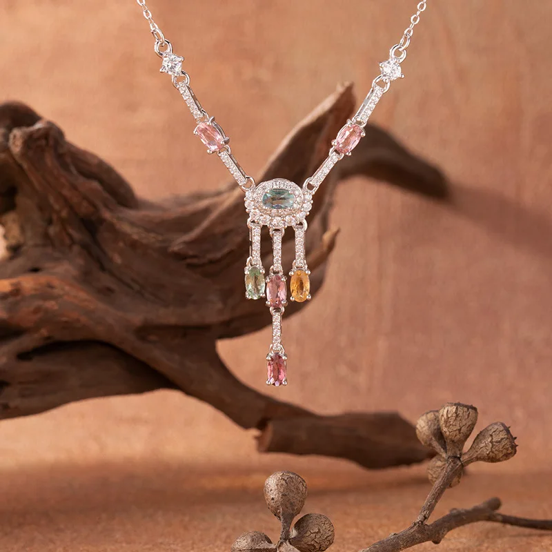 s925Silver Colorful Gemstone Jewelry Natural Tourmaline Necklace for Women Light Luxury High-end Feel
s925Silver Colorful Gemstone Jewelry Natural Tourmaline Necklace for Women Light Luxury High-end Feel