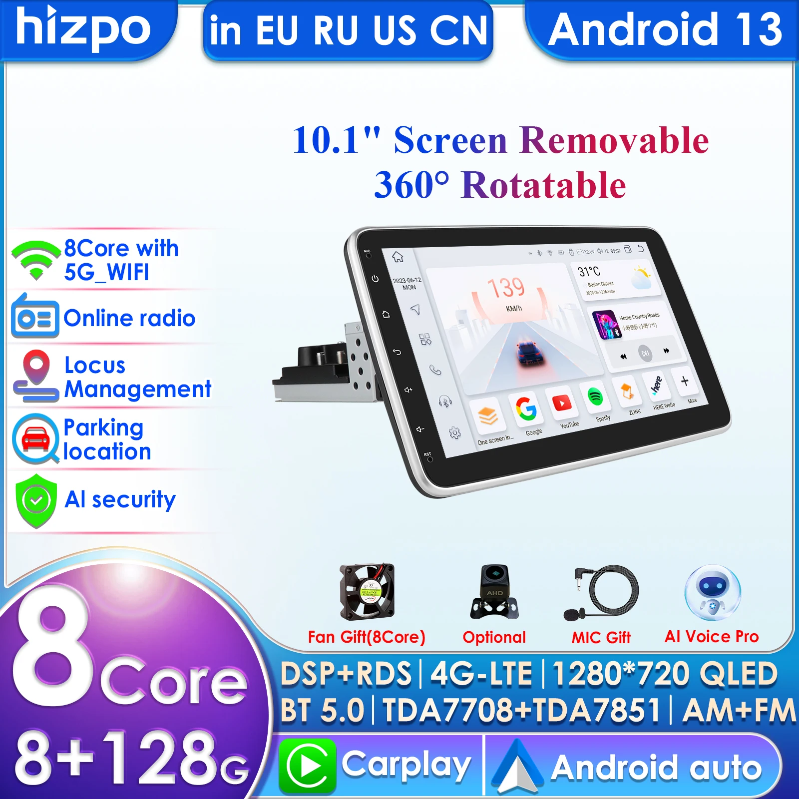 Автомагнитола 1DIN, 10,1 дюйма, Android, CarPlay, мультимедийный видеоплеер, вращающийся на 360 градусов экран, универсальный GPS-навигатор, Авторадио, аудио, стерео, DSP
Автомагнитола 1DIN, 10,1 дюйма, Android, CarPlay, мультимедийный видеоплеер, вращающийся на 360 градусов экран, универсальный GPS-навигатор, Авторадио, аудио, стерео, DSP