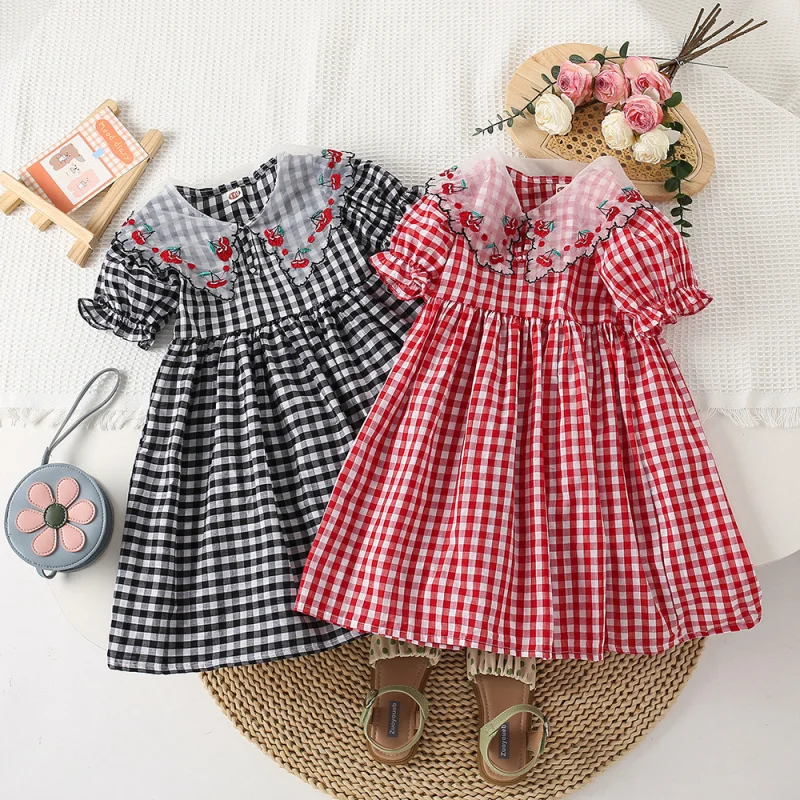 2025Summer Girls' Embroidered Fruit Cherry Dress Short Sleeve Plaid Turn-down Collar Princess Dress
2025Summer Girls' Embroidered Fruit Cherry Dress Short Sleeve Plaid Turn-down Collar Princess Dress