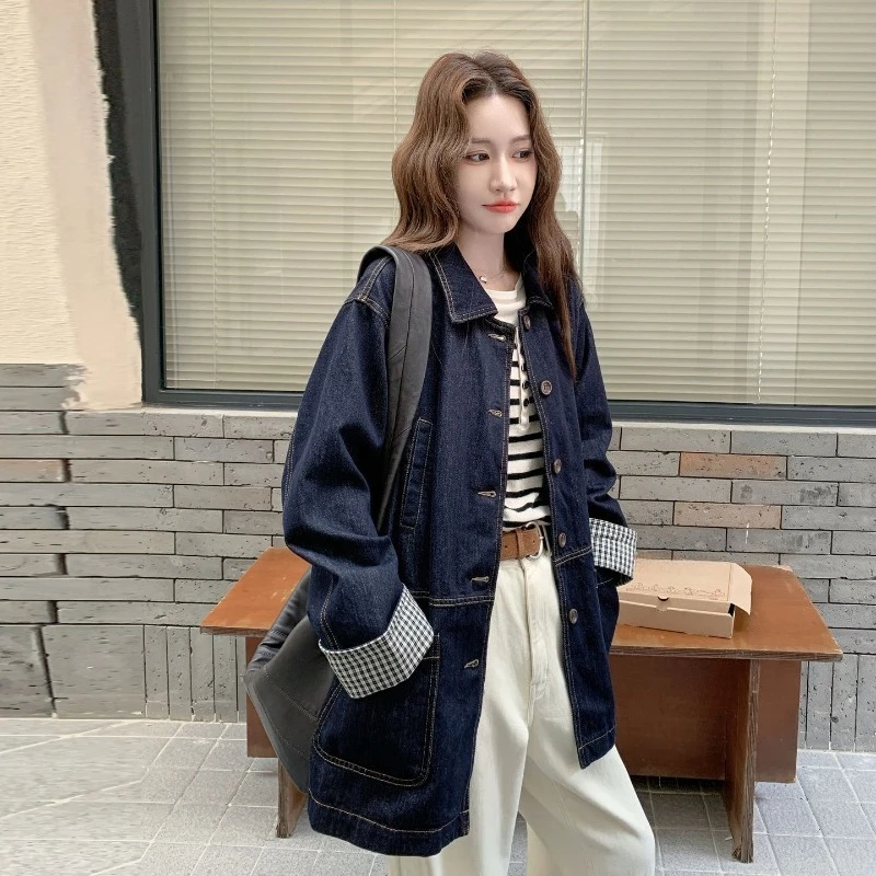 Salt Like Style Women's 2025 Autumn New Denim Jacket Loose Fit Rolled Cuffs Plaid Patchwork Mid Long Slimming Versatile Pocket
Salt Like Style Women's 2025 Autumn New Denim Jacket Loose Fit Rolled Cuffs Plaid Patchwork Mid Long Slimming Versatile Pocket