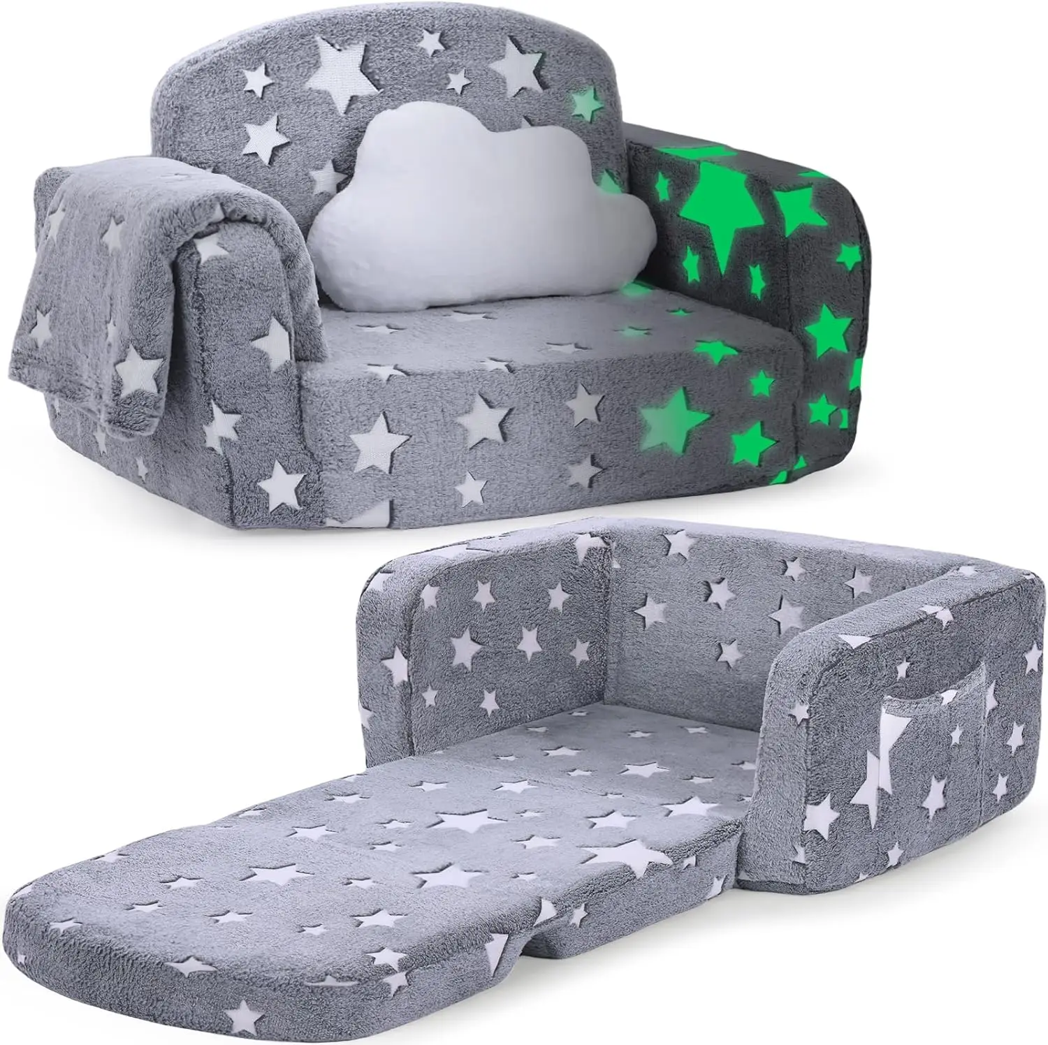 Kids Couch, 2-in-1 Soft Toddler Couch with Blanket and Cloud Pillow, Glow in The Dark Star Pattern, Convertible Sofa Chair for
Kids Couch, 2-in-1 Soft Toddler Couch with Blanket and Cloud Pillow, Glow in The Dark Star Pattern, Convertible Sofa Chair for