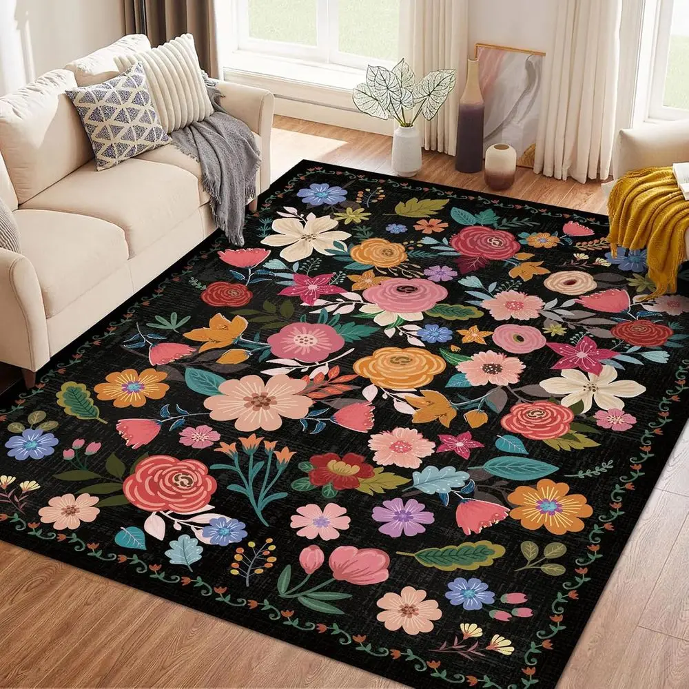 Черный богемный ковер с цветочным принтом 5x7 футов — мягкий, моющийся, нескользящий для гостиной, спальни, столовой и офисного декора
Черный богемный ковер с цветочным принтом 5x7 футов — мягкий, моющийся, нескользящий для гостиной, спальни, столовой и офисного декора