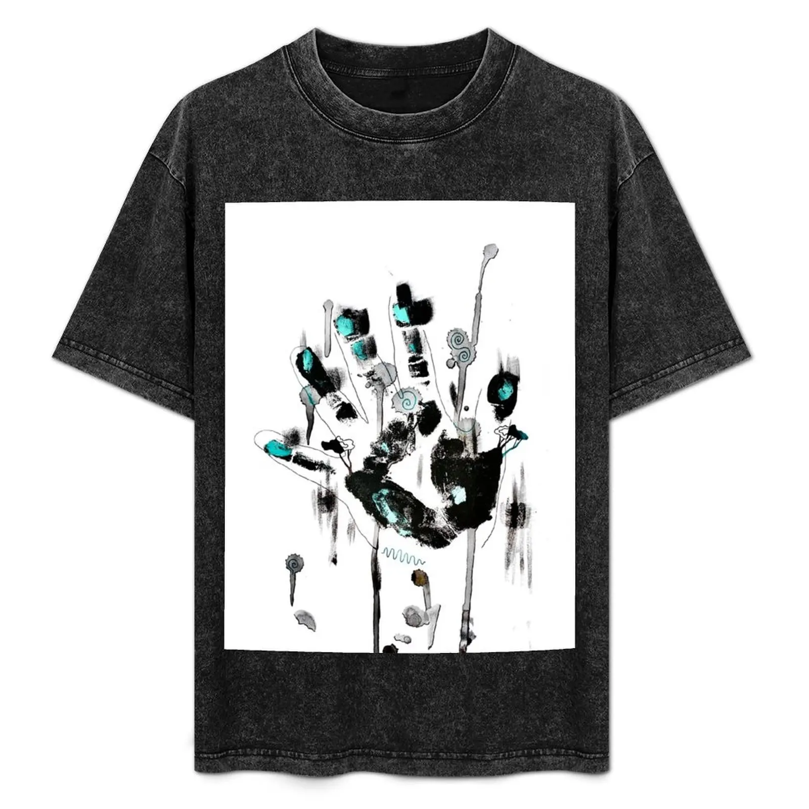 Black and Teal Abstract Handprint T-Shirt Work Utility Short Sleeve Shirt
Black and Teal Abstract Handprint T-Shirt Work Utility Short Sleeve Shirt