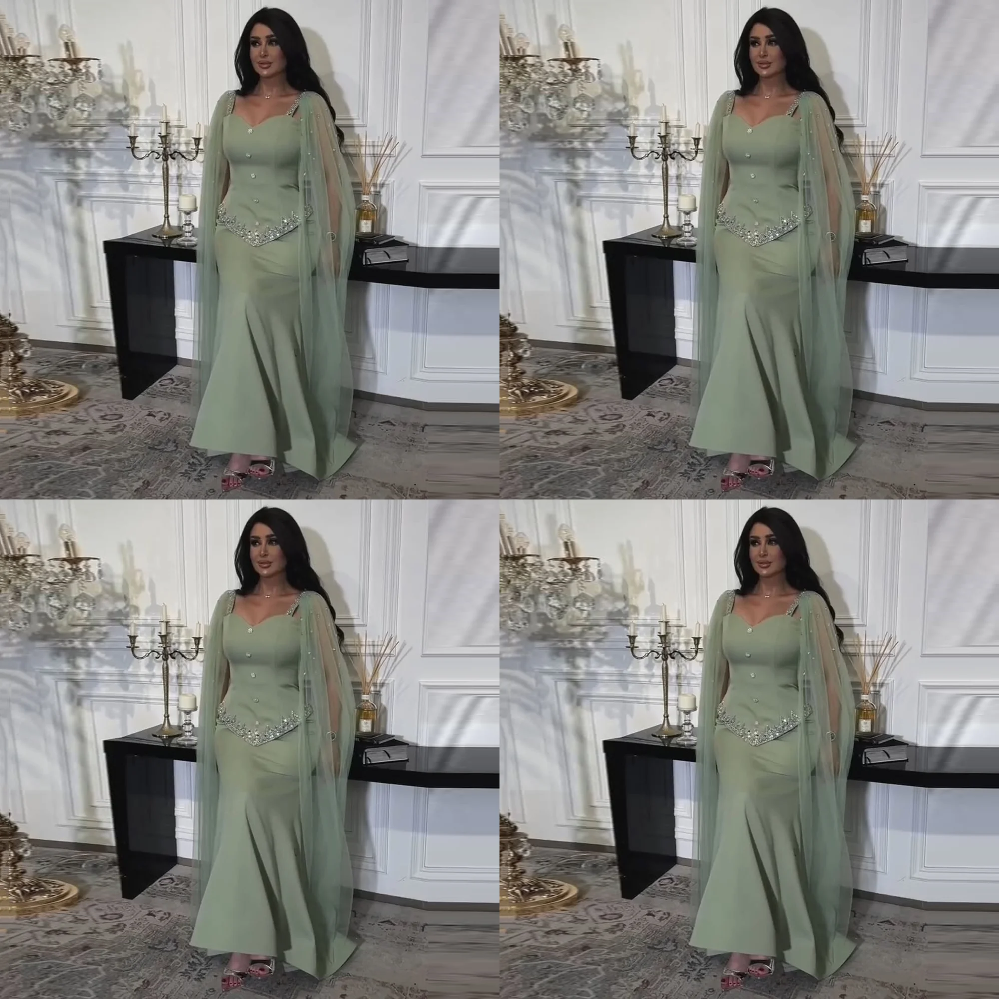 Spaghetti Straps V-neck Satin Bridesmaid Dress Cape Sheath Floor Length Backless Evening Gown with Beaded Crystal Customized
Spaghetti Straps V-neck Satin Bridesmaid Dress Cape Sheath Floor Length Backless Evening Gown with Beaded Crystal Customized