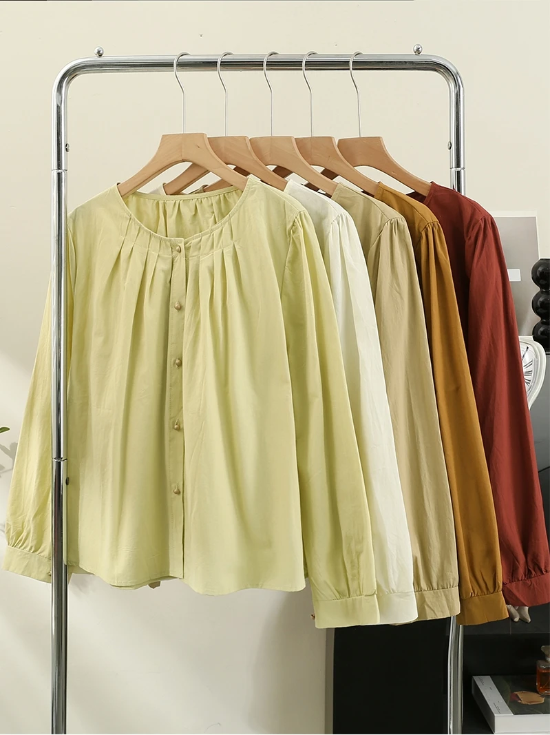 Korean vintage o-neck pleated long-sleeved shirt female autumn casual loose solid color blouse
Korean vintage o-neck pleated long-sleeved shirt female autumn casual loose solid color blouse