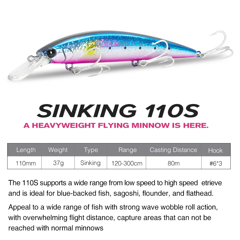 TSURINOYA 4PCS 110mm 37g Sinking Minnow Max 80m Long Casting Fishing Lures Sea Fishing Artificial Hard Bait Jerkbait Lure
TSURINOYA 4PCS 110mm 37g Sinking Minnow Max 80m Long Casting Fishing Lures Sea Fishing Artificial Hard Bait Jerkbait Lure