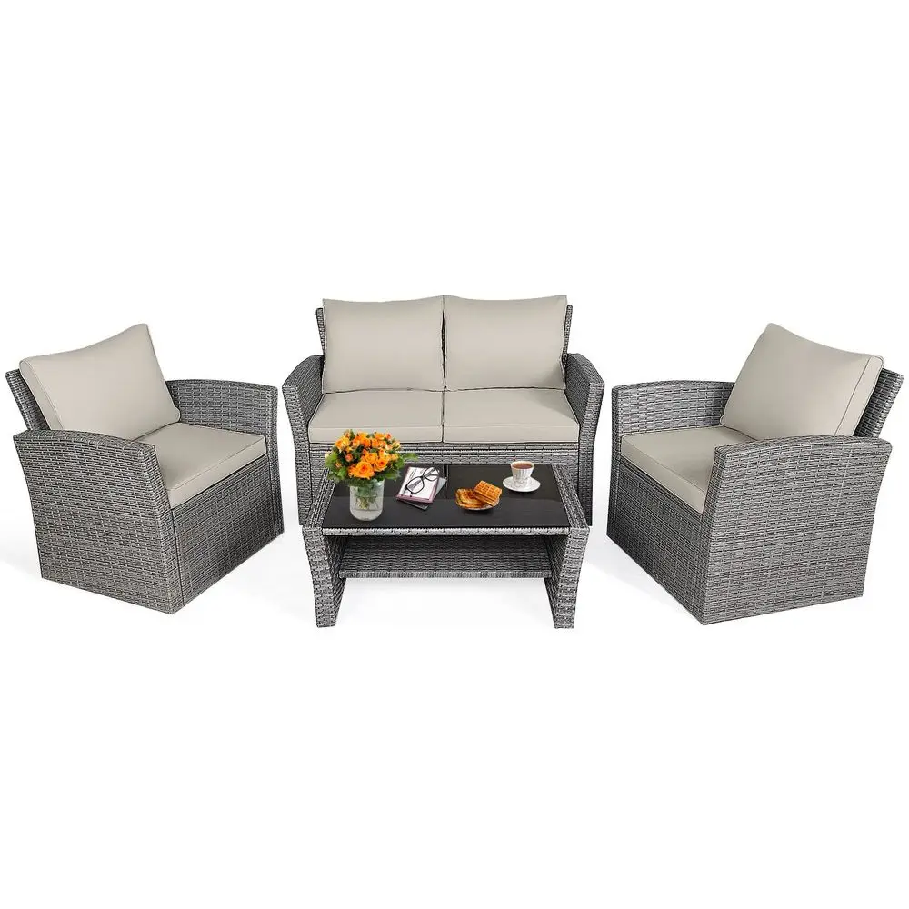4 Pieces Patio Furniture Set, All Weather Outdoor Sectional Rattan Sofa Set with Cushions amp Tempered Glass Table, Wicker Conv
4 Pieces Patio Furniture Set, All Weather Outdoor Sectional Rattan Sofa Set with Cushions amp Tempered Glass Table, Wicker Conv
