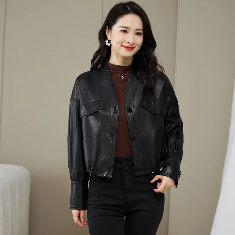 Sheepskin leather jacket for women, short and loose shoulder motorcycle leather jacket, Korean version new
Sheepskin leather jacket for women, short and loose shoulder motorcycle leather jacket, Korean version new