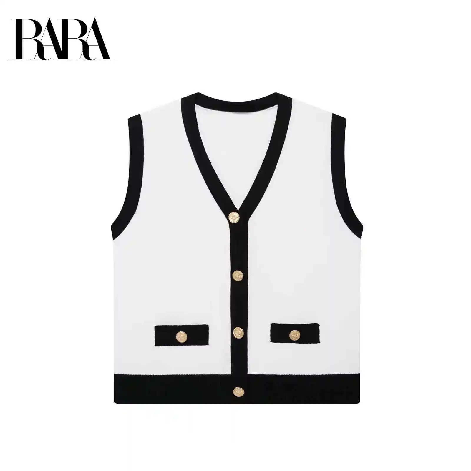 RARA Womens Color Block V Neck Knitted Vest Stylish Button Design Contrast Trim Detail Classic Pocket Ladies Garment
RARA Womens Color Block V Neck Knitted Vest Stylish Button Design Contrast Trim Detail Classic Pocket Ladies Garment