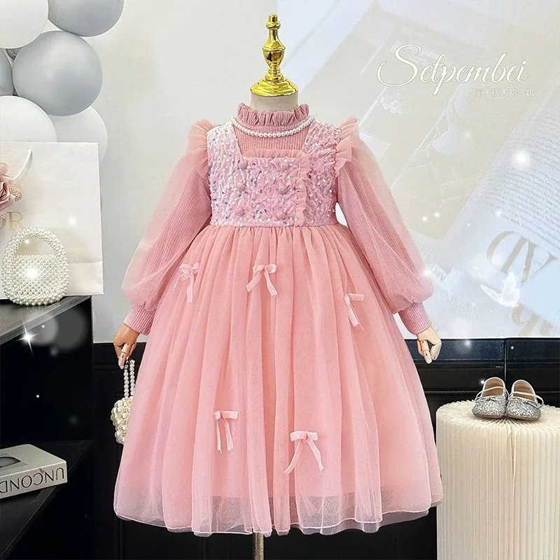 Fashion Dress For Girls Bow Fleece-Lined Girl Princess Dress Sequin Patchwork Mesh Children's Elegant Birthday Prom Dresses
Fashion Dress For Girls Bow Fleece-Lined Girl Princess Dress Sequin Patchwork Mesh Children's Elegant Birthday Prom Dresses