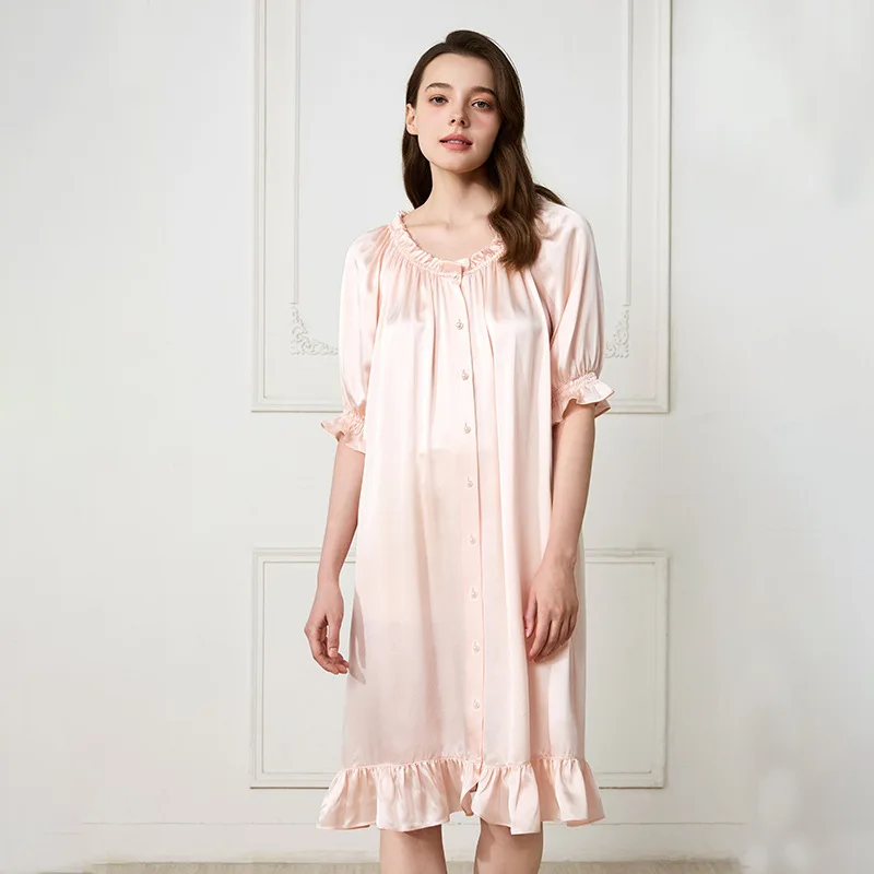 100% Real Silk Nightgown Women Short Sleeve Loose Sleep Dress Ruffle Trim Button Front Luxury Sleepwear Midi Nightshirt Pajamas
100% Real Silk Nightgown Women Short Sleeve Loose Sleep Dress Ruffle Trim Button Front Luxury Sleepwear Midi Nightshirt Pajamas