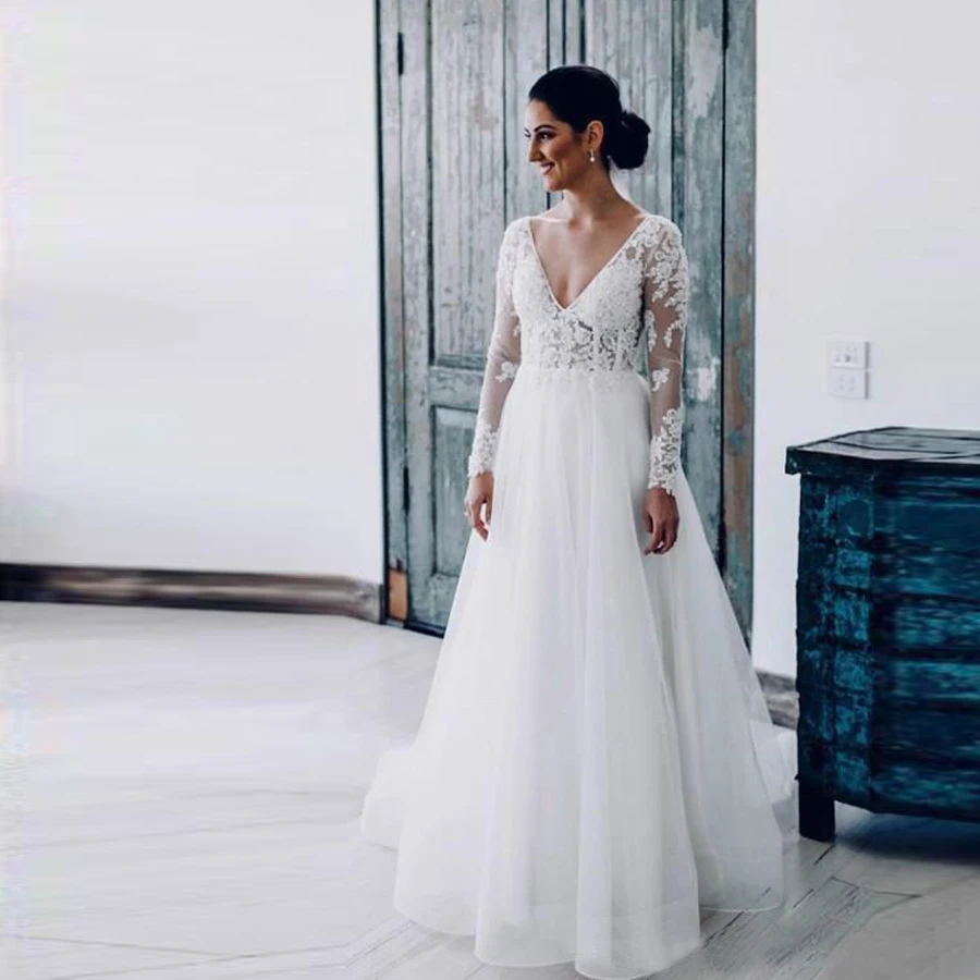 Boho Deep V-neck Sweep Train Chiffon Beach Long Sleeves Wedding Dresses Cheap Boho Bridal Gowns With Beaded Customized
Boho Deep V-neck Sweep Train Chiffon Beach Long Sleeves Wedding Dresses Cheap Boho Bridal Gowns With Beaded Customized