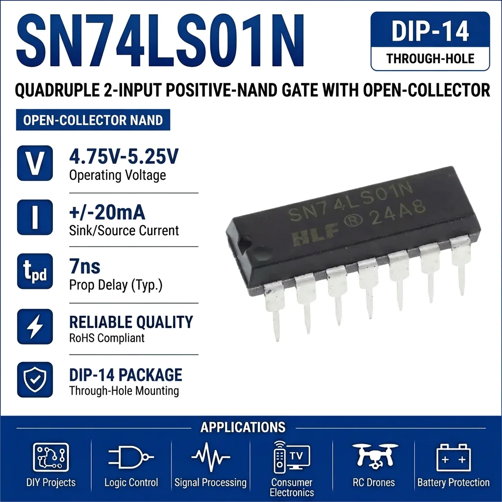 (25 pcs) SN74LS01N DIP-14 SN74LS01 Quad 2-Input NAND Gate Open Collector
(25 pcs) SN74LS01N DIP-14 SN74LS01 Quad 2-Input NAND Gate Open Collector