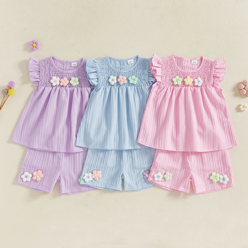 Baby Toddler Girl Clothing Set 3D Flower Smocked Fly Sleeve Babydoll Tops Elastic Waist Shorts 2 Piece Summer Outfit
Baby Toddler Girl Clothing Set 3D Flower Smocked Fly Sleeve Babydoll Tops Elastic Waist Shorts 2 Piece Summer Outfit