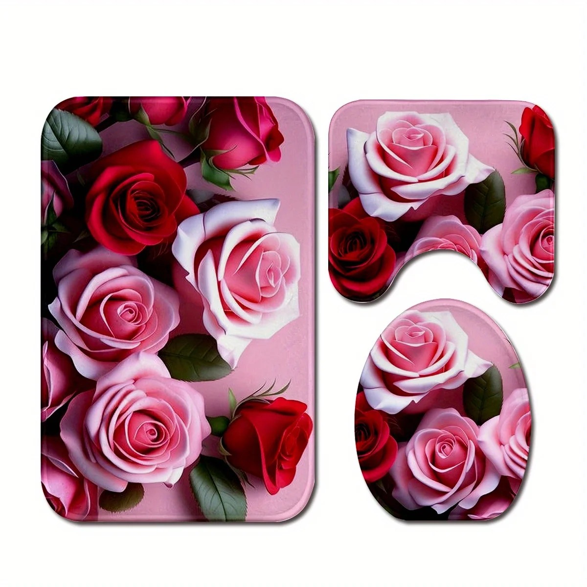 Комплект из 3 предметов для ванной комнаты с романтическим цветком, полиэфирная ткань, можно стирать в машине, нескользящий коврик, коврик для крышки унитаза, U-образный коврик
Комплект из 3 предметов для ванной комнаты с романтическим цветком, полиэфирная ткань, можно стирать в машине, нескользящий коврик, коврик для крышки унитаза, U-образный коврик