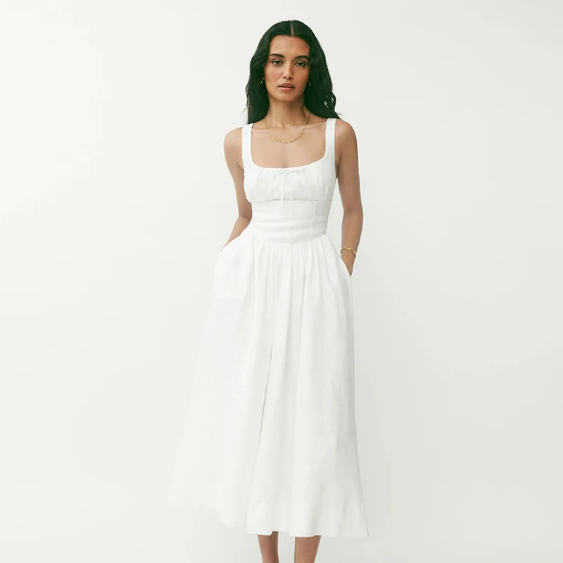 Women Holiday Long French Dress Summer White Square Collar
Women Holiday Long French Dress Summer White Square Collar