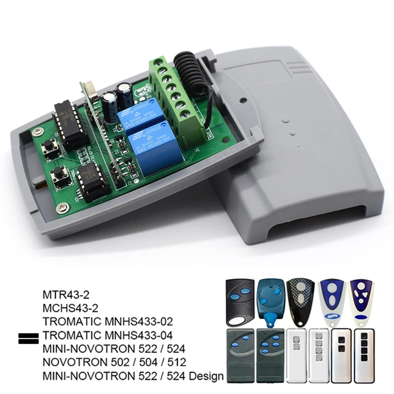 Universal 433MHz Garage Receiver Relay For NOVOFERM NOVOTRON 502 504 512 522 524 MNHS433 MTR43-2 MCHS43-2 Remote Control
Universal 433MHz Garage Receiver Relay For NOVOFERM NOVOTRON 502 504 512 522 524 MNHS433 MTR43-2 MCHS43-2 Remote Control