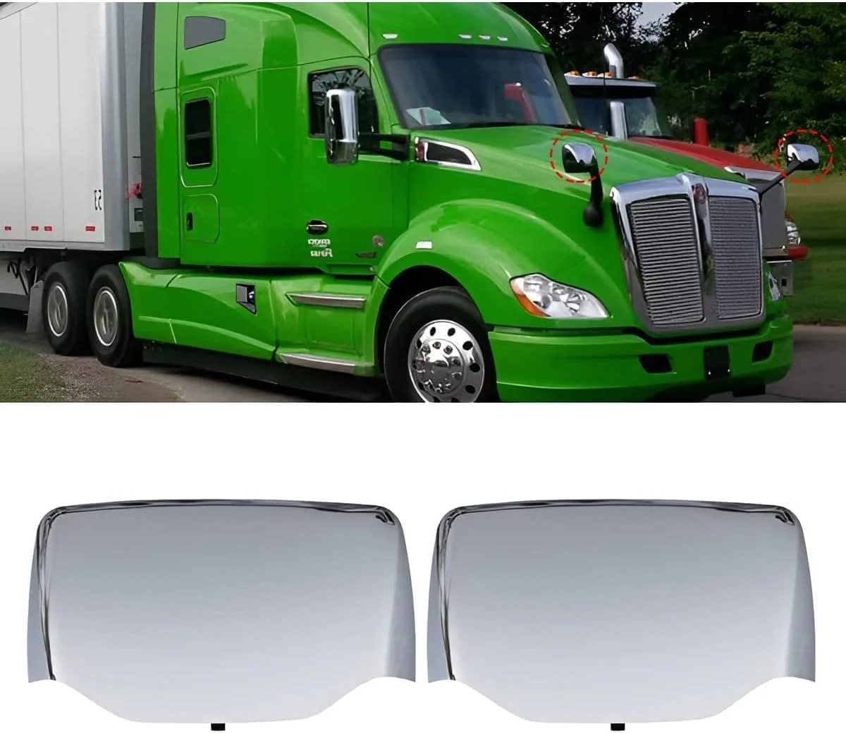 Chrome Hood Mirror Covers Fit for Kenworth T680 Peterbilt 579/587, Passenger Side & Driver(Chrome, A Pair)
Chrome Hood Mirror Covers Fit for Kenworth T680 Peterbilt 579/587, Passenger Side & Driver(Chrome, A Pair)
