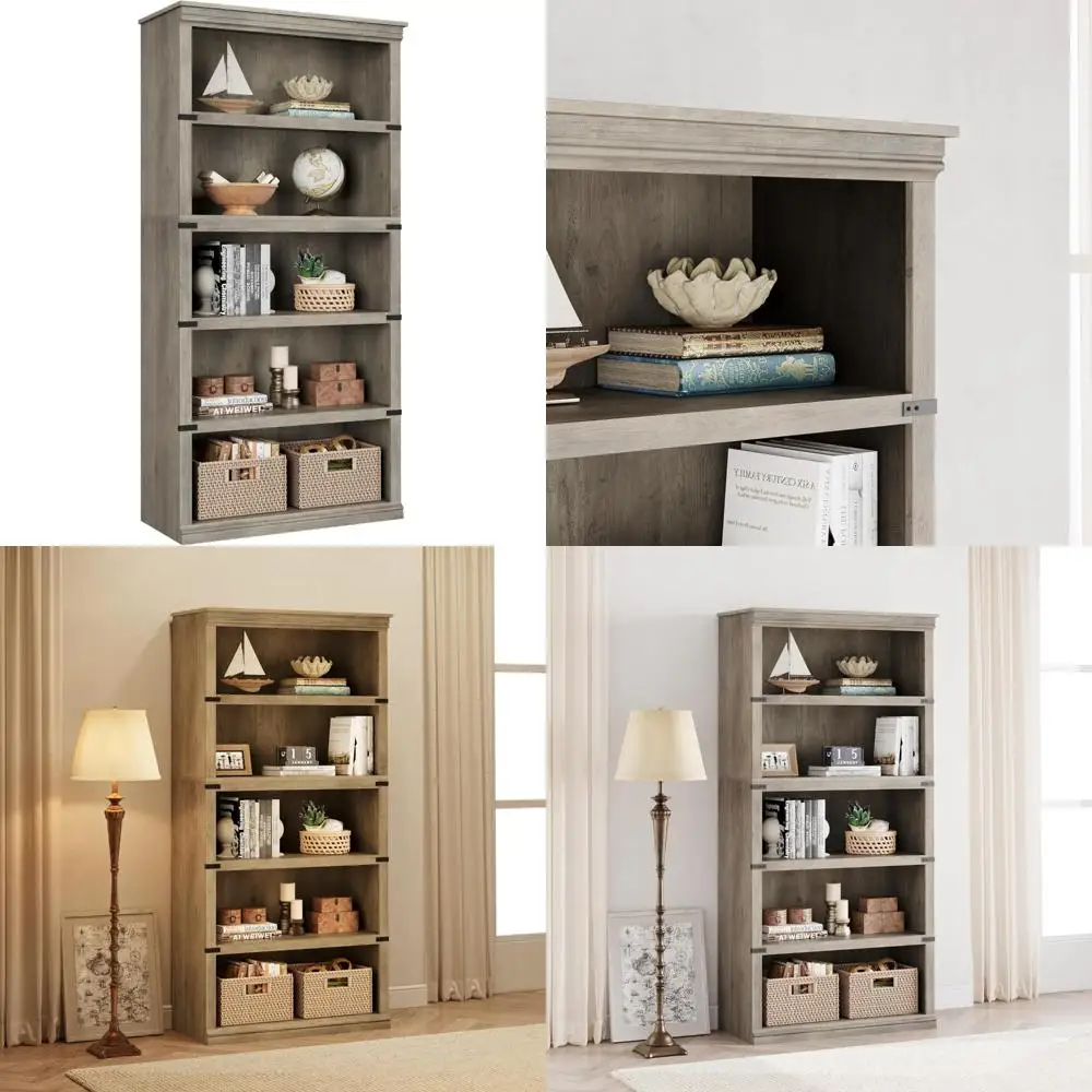 Farmhouse Style 5-Tier Wooden Bookshelf with Open Storage Display for Books, 67.4 Inches Tall
Farmhouse Style 5-Tier Wooden Bookshelf with Open Storage Display for Books, 67.4 Inches Tall