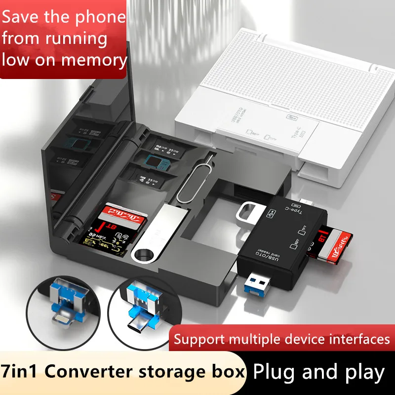 7-in-1 multifunctional USB C mobile phone, computer, tablet camera, drone universal card reader box set supports SD/TF card
7-in-1 multifunctional USB C mobile phone, computer, tablet camera, drone universal card reader box set supports SD/TF card