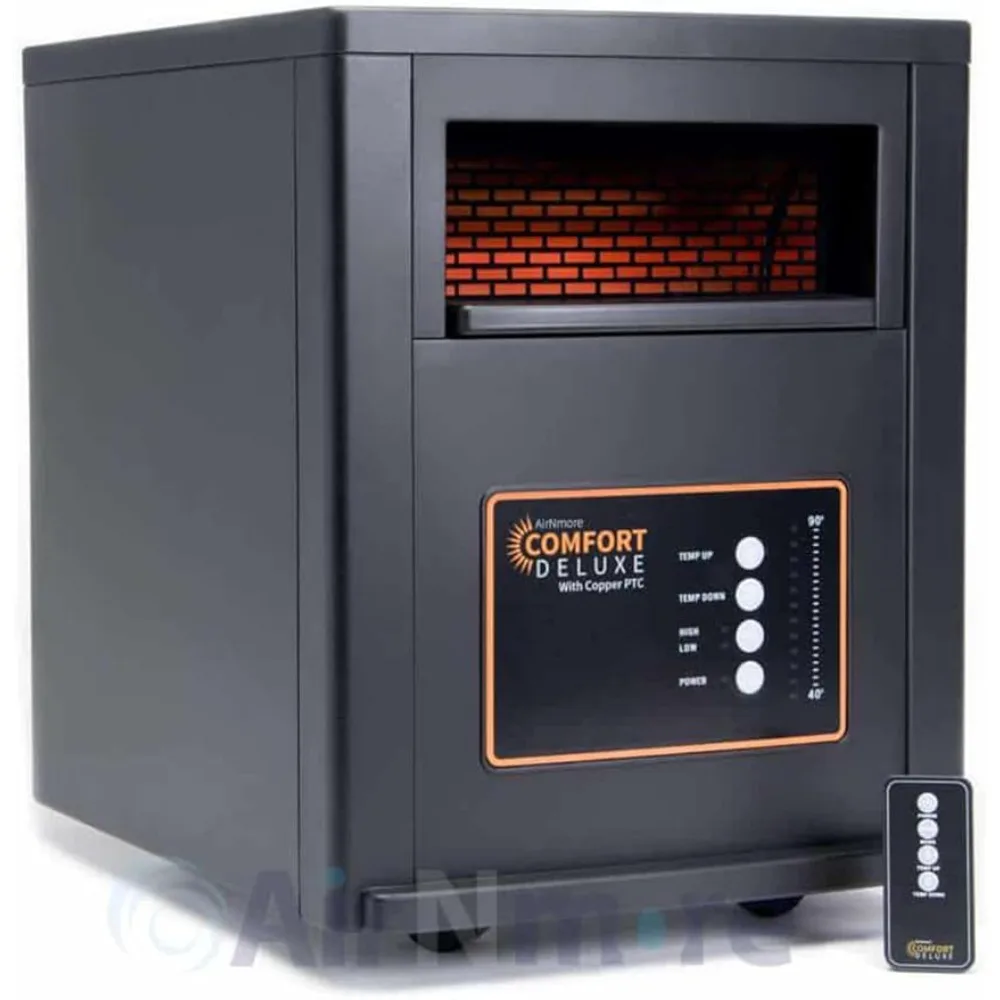 AirNmore Comfort Deluxe с медным PTC, инфракрасный нагреватель пространства с дистанционным управлением, 1500 Вт, список ETL
AirNmore Comfort Deluxe с медным PTC, инфракрасный нагреватель пространства с дистанционным управлением, 1500 Вт, список ETL
