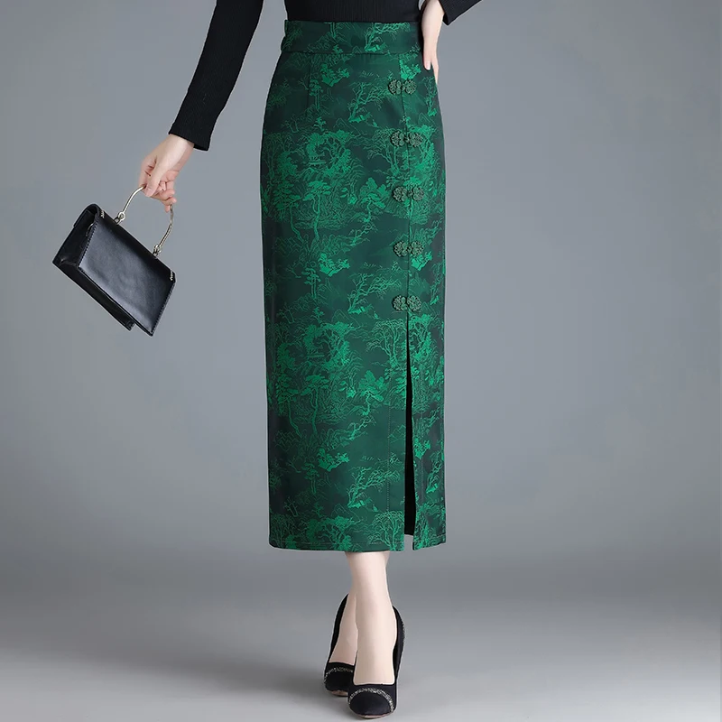 ZUZK жаккардовая длинная прямая юбка с винтажным принтом и эластичной резинкой на талии, тонкая осенняя женская юбка в стиле Cheongsam в стиле ретро с запахом средней длины 
ZUZK жаккардовая длинная прямая юбка с винтажным принтом и эластичной резинкой на талии, тонкая осенняя женская юбка в стиле Cheongsam в стиле ретро с запахом средней длины